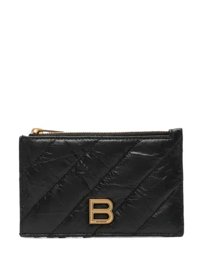 Balenciaga Crush Quilted Leather Cardholder In Black