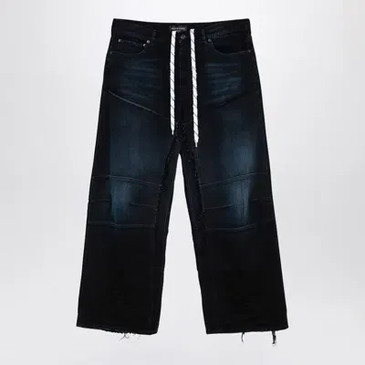 Balenciaga Dark Blue Denim Double-knee Trousers In Yellow