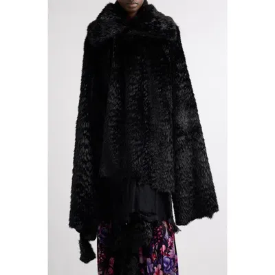 Balenciaga Deconstructed Asymmetric Faux Fur Jacket In 1000 Black