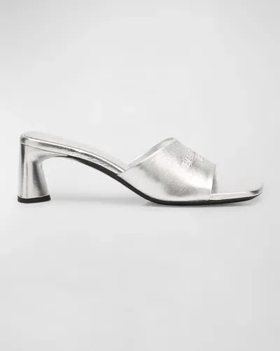 Balenciaga Duty Free Metallic Logo Mule Sandals In Grey