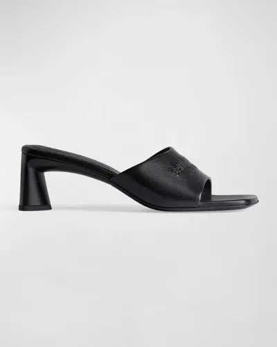 Balenciaga Dutyfree Leather Logo Mule Sandals In Black