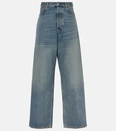 Balenciaga Faded Mid-rise Wide-leg Jeans In Blue