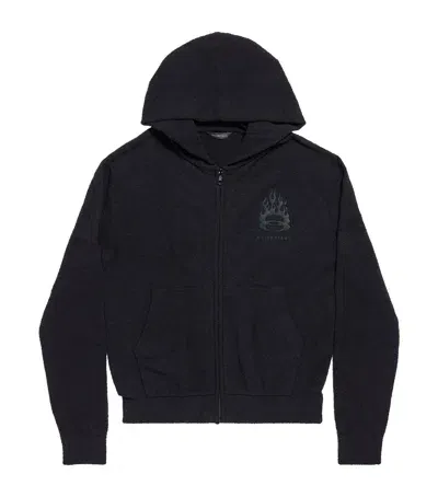 Balenciaga Flame Logo Zip-up Hoodie In Black