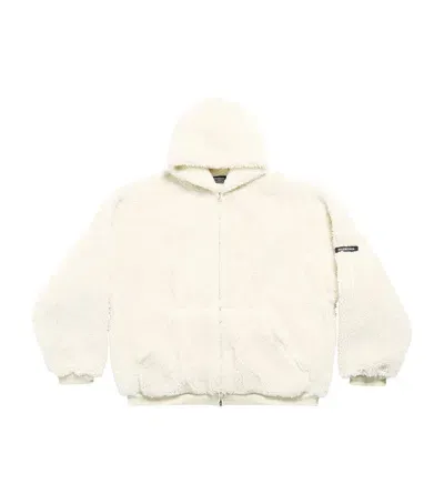 Balenciaga Fleece Zip Hoodie In White