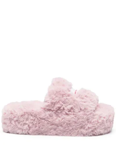 Balenciaga Furry Platform Slides In Pink