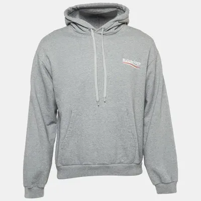 Pre-owned Balenciaga Grey Printed Cotton Knit Hoodie L