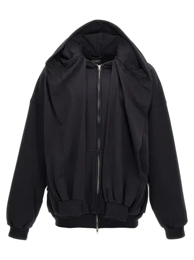 Balenciaga Zip-up Layered Hoodie In Blue