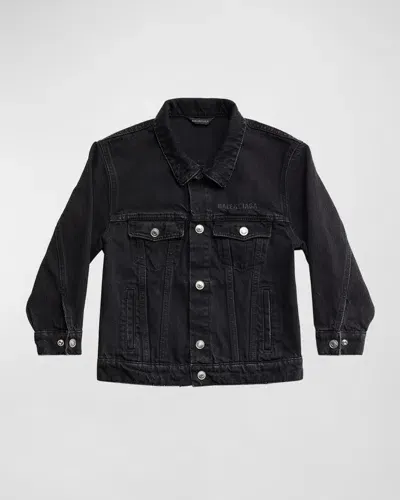 Balenciaga Kids' Oversize Cotton Denim Jacket In 연한 블랙