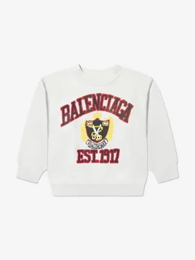 Balenciaga Kids' Logo Cotton Jersey Sweatshirt In White