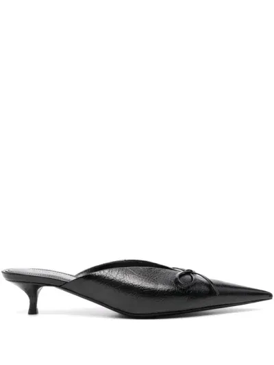 Balenciaga Knife Bow Leather Mules In Black