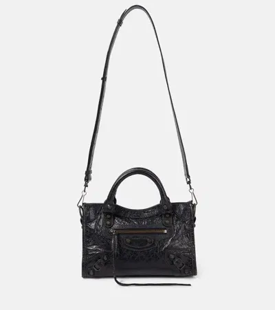 Balenciaga Le City Mini Leather Shoulder Bag In Zip Closure With Knotted Leather Puller