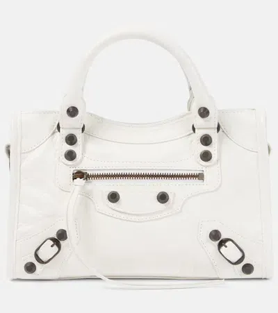 Balenciaga Le City Mini Leather Shoulder Bag In White