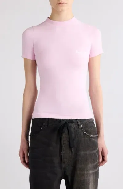 Balenciaga Logo Fitted Stretch Cotton T-shirt In Pink