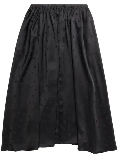 Balenciaga Embroidered-logo Midi Skirt In Black