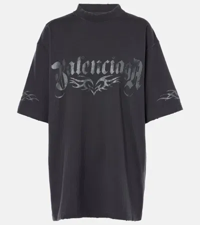 Balenciaga Logo Oversized Cotton Jersey T-shirt In Black