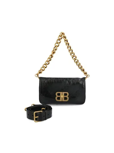 Balenciaga Logo Plaque Shoulder Bag In Black