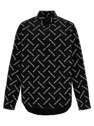 Balenciaga Logo Print Shirt In Black