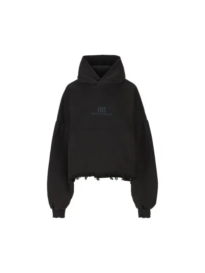 Balenciaga Logo Printed Hoodie In Black