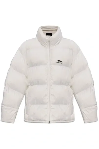 Balenciaga Logo Printed Puffer Jacket In White