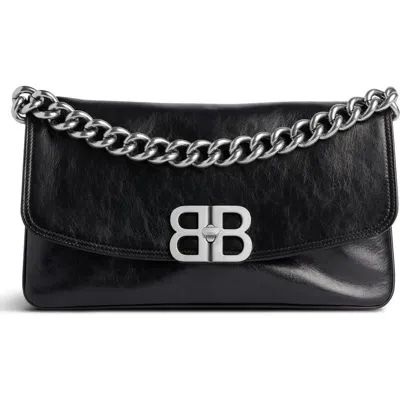 Balenciaga Medium Bb Soft Flap Leather Shoulder Bag In Black