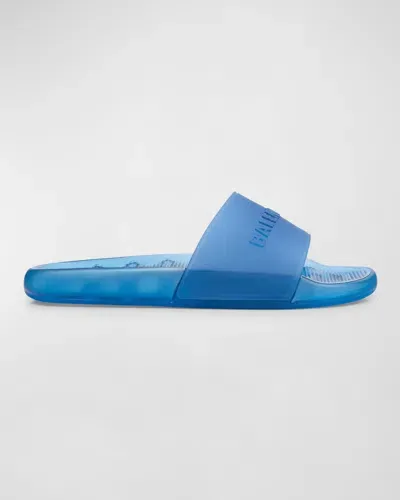 Balenciaga Logo-embossed Rubber Slides In Blue