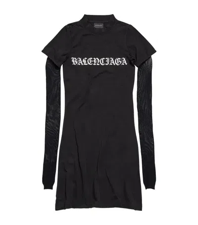 Balenciaga Mesh-sleeve T-shirt Dress In Brown