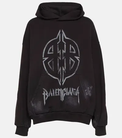 Balenciaga Metal Bb Cotton Fleece Hoodie In Black