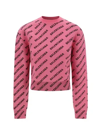 Balenciaga Logo Jacquard Cotton-blend Sweater In Pink