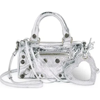 Balenciaga Nano Neo Cagole Metallic Leather Tote In 8122 Silver