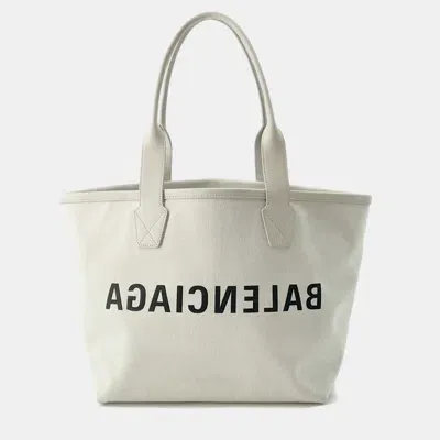 Pre-owned Balenciaga Off-white Canvas And Leather Jumbo Tote Bag