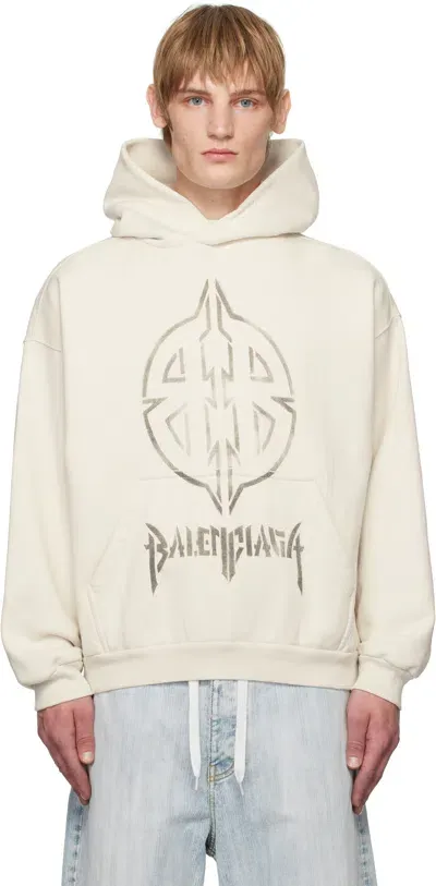 Balenciaga Off-white Metal Bb Stencil Hoodie In Ecru/black