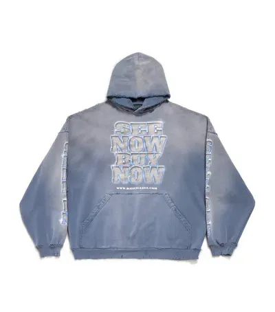 Balenciaga Oversized Distressed Slogan Hoodie In Blue