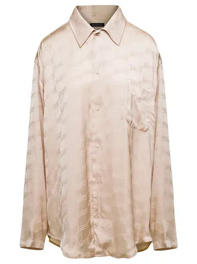 Balenciaga Pink Shirt With Logo Pattern In Viscose Woman In Beige