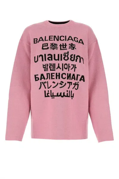 Balenciaga Pink Stretch Wool Blend Oversize Sweater