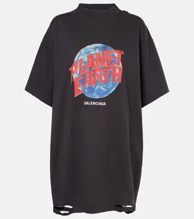 Balenciaga Planet Earth Cotton Jersey T-shirt In Black