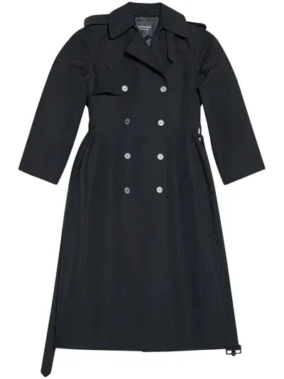 Balenciaga Doppelreihiger Trenchcoat In Black