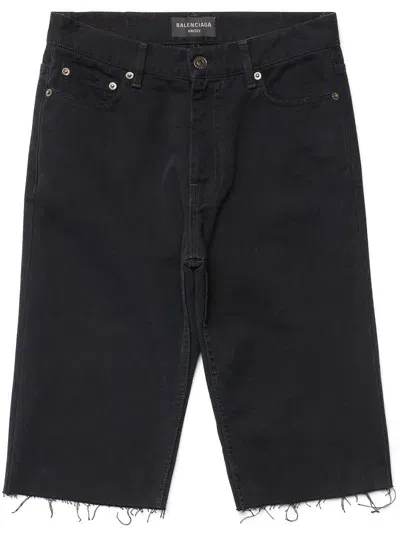 Balenciaga Raw-hem Denim Shorts In Black