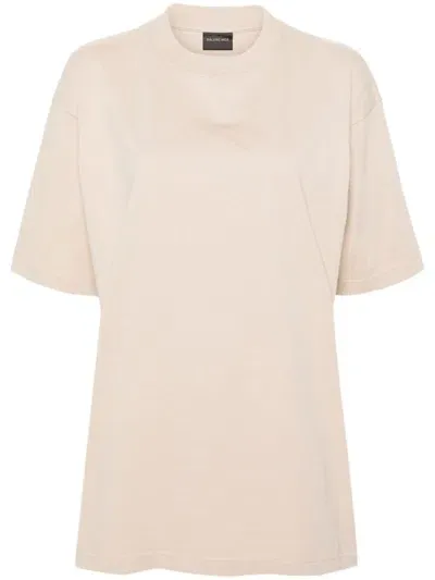 Balenciaga Rhinestoned Cotton T-shirt In Neutrals