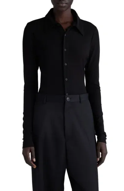 Balenciaga Rib Button-up Shirt In Black