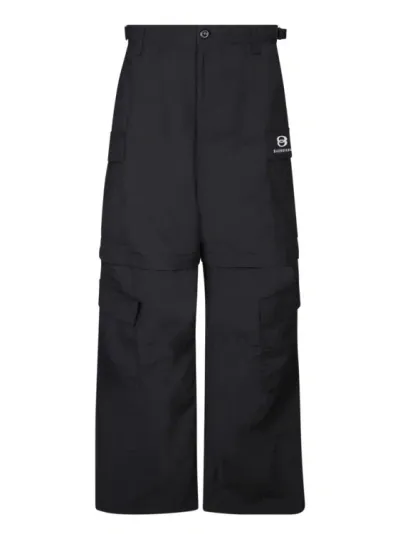 Balenciaga Wide-leg Logo-embroidered Ripstop Cargo Trousers In Black