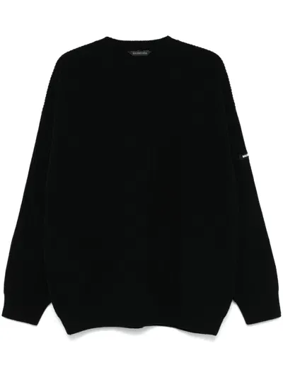 Balenciaga Colour-block Chunky-knit Sweatshirt In Black