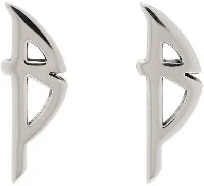 Balenciaga Silver Typo Metal Earrings In 0911 Antique Silver