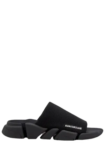 Balenciaga Speed 2.0 Logo-print Stretch-knit Slides In Black