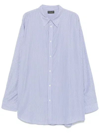 Balenciaga Striped Shirt In Blue