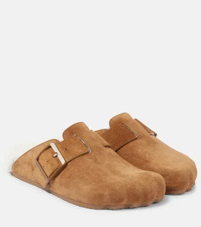 Balenciaga Sunday Shearling-lined Suede Mules In Brown