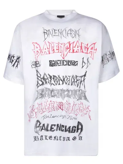 Balenciaga T-shirts And Polos White In Metal Logo Motif Printed On The Front, Sleeves And Back