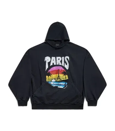 Balenciaga Paris Tropical Cotton Hoodie In Black