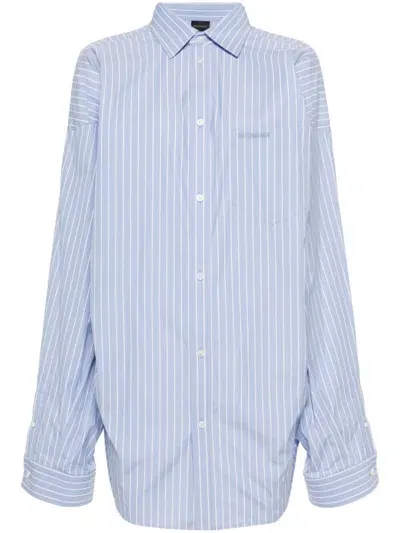 Balenciaga Women's Blue Striped Asymmetrical Shirt In Light Blue