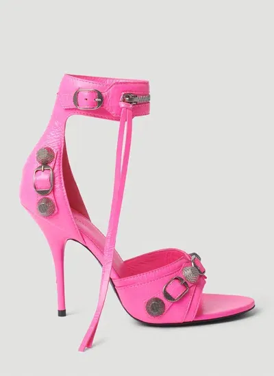 Balenciaga Cagole Fucsia Sandals With Studs And Buckles In Leather Woman In Fluo Pink