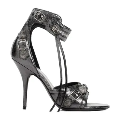 Balenciaga Cagole 110mm Leather Sandals In Grey